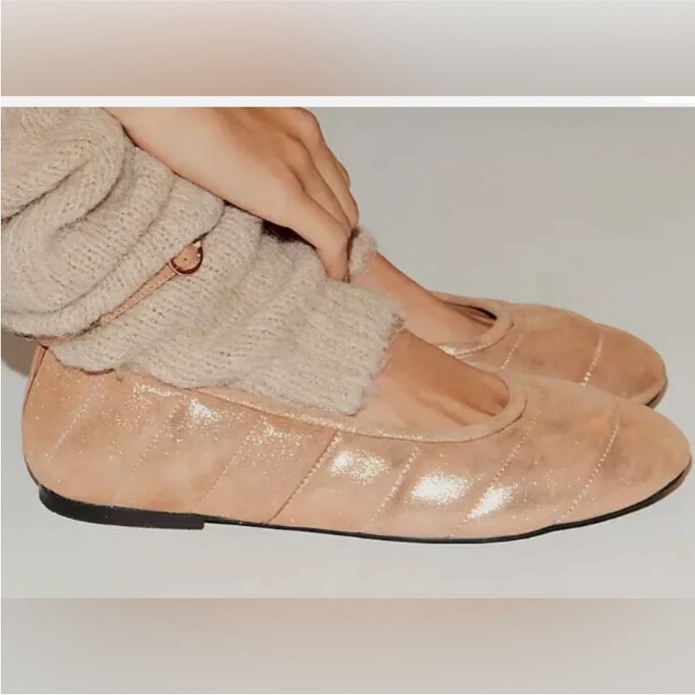 NEW Free People On Cloud Rose Gold Quilted Mary Jane Flats Sz 8.5